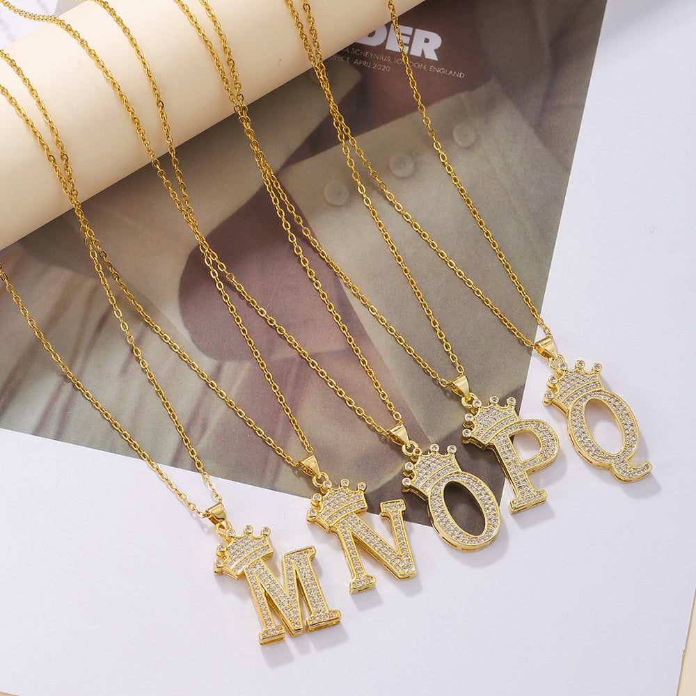 1PCS Fashionable Gold Zircon Uppercase Letter Popular Pendant Necklace Suitable For Daily Use Festivals Parties Gifts Jewelry Set