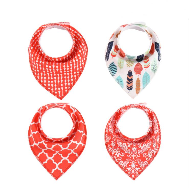 4‑Pack Baby Bandana Bib Set – Soft Cotton Fleece Burp Cloths with Arrow, Wave & Triangle Prints