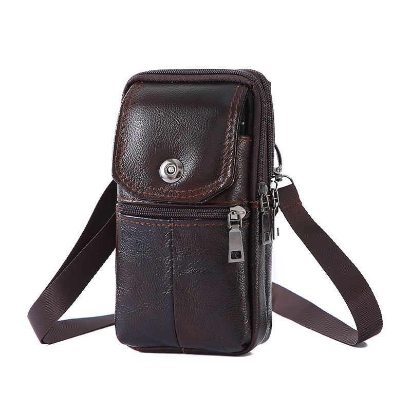 Leather Mobile Phone Shoulder Bag with Belt Clip & Card Slots