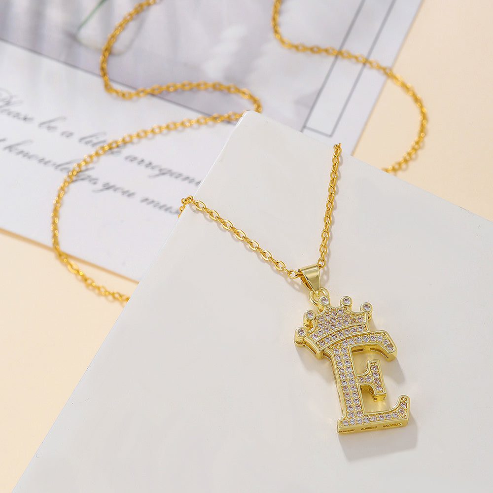 1PCS Fashionable Gold Zircon Uppercase Letter Popular Pendant Necklace Suitable For Daily Use Festivals Parties Gifts Jewelry Set