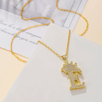 1PCS Fashionable Gold Zircon Uppercase Letter Popular Pendant Necklace Suitable For Daily Use Festivals Parties Gifts Jewelry Set