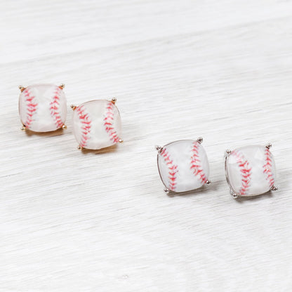 Sports Cushion Cut Softball Stud Earrings