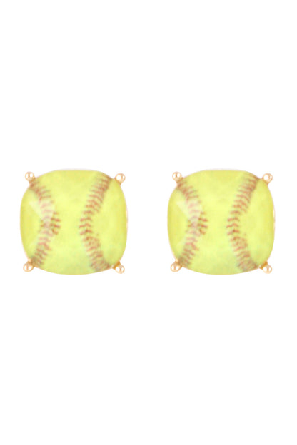 Sports Cushion Cut Softball Stud Earrings