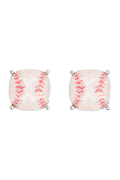 Sports Cushion Cut Softball Stud Earrings