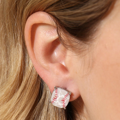 Sports Cushion Cut Softball Stud Earrings