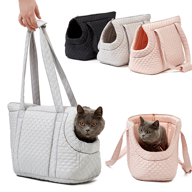 Quilted Pet Shoulder Bag – Korean Style Portable Travel Carrier