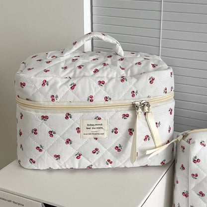 Quilted Berry Cosmetic Bag – Fresh & Sweet Travel Organizer Bag Girl Portable