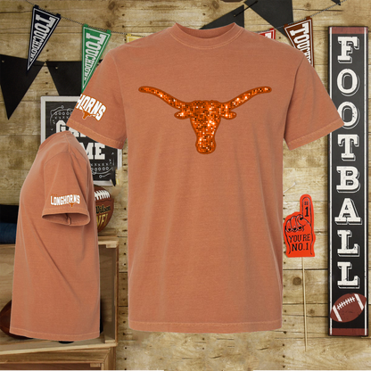 University of Texas Football Shirts, Longhorns Football sweatshirts, SEC Football, College Football, Hook em Horns, Faux Glitter Longhorn