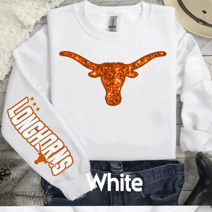University of Texas Football Shirts, Longhorns Football sweatshirts, SEC Football, College Football, Hook em Horns, Faux Glitter Longhorn