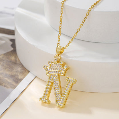 1PCS Fashionable Gold Zircon Uppercase Letter Popular Pendant Necklace Suitable For Daily Use Festivals Parties Gifts Jewelry Set