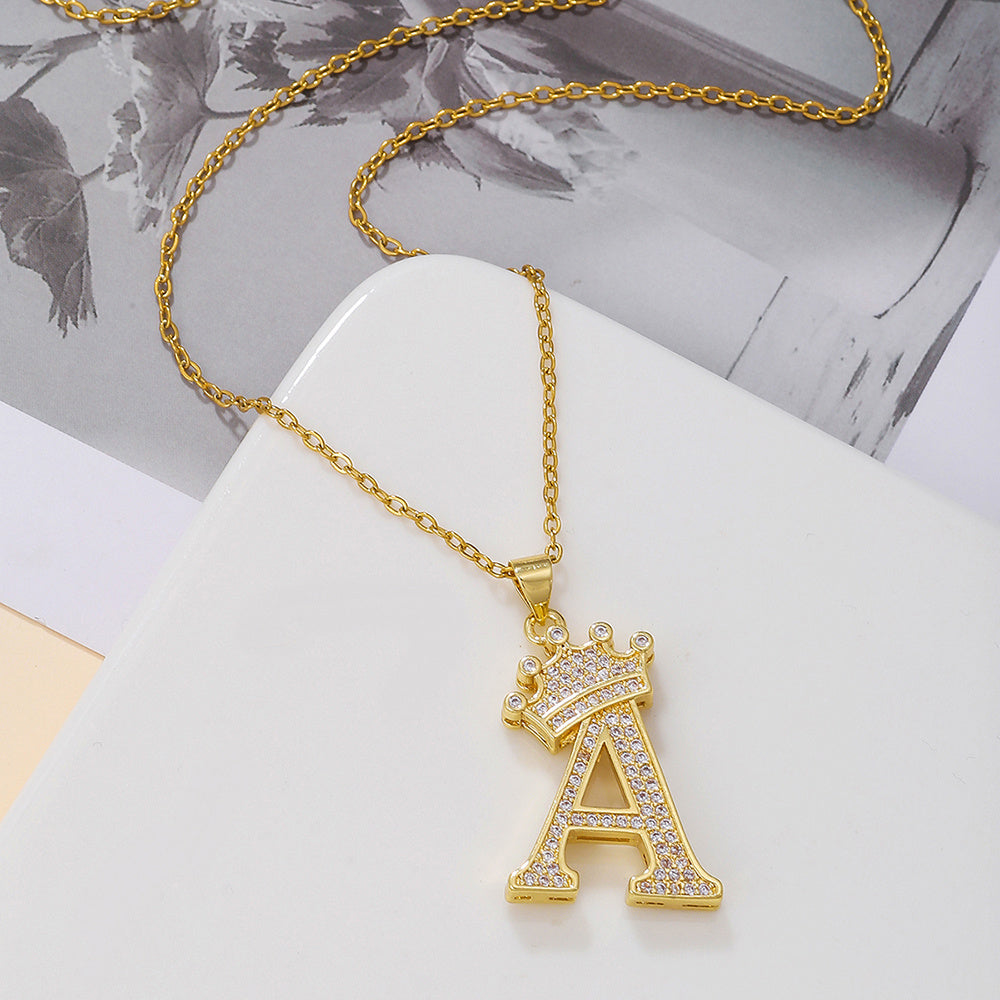 1PCS Fashionable Gold Zircon Uppercase Letter Popular Pendant Necklace Suitable For Daily Use Festivals Parties Gifts Jewelry Set