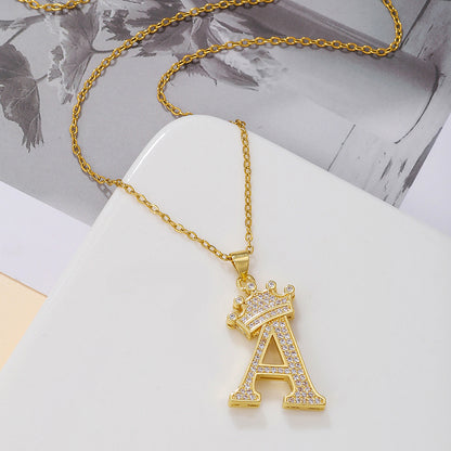 1PCS Fashionable Gold Zircon Uppercase Letter Popular Pendant Necklace Suitable For Daily Use Festivals Parties Gifts Jewelry Set