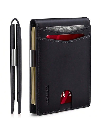 Slim Bifold Leather Wallet for Men – RFID Blocking & Money Clip Convenience