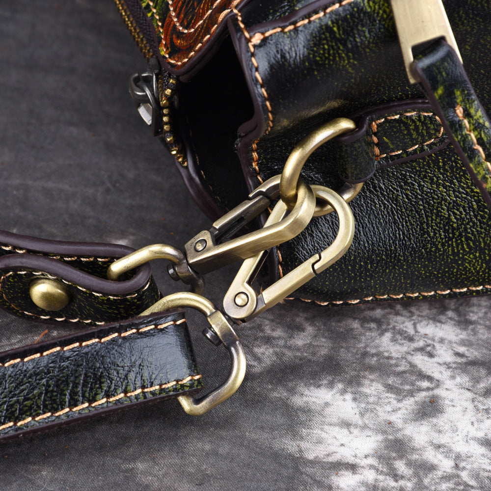 Genuine Leather Square Vertical Shoulder Bag - European And American For Women
