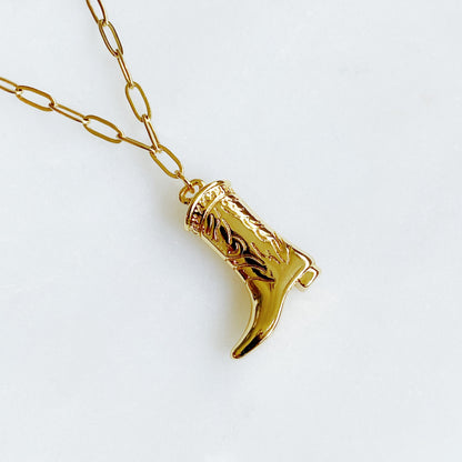 Golden Cowgirl Boot Necklace – Western Charm with a Modern Edge