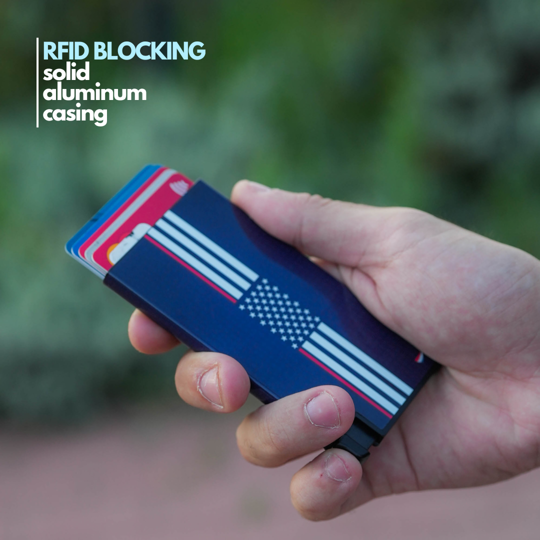 Ultra Slim Wallet RFID Blocking Premium Aluminum Card Holder W/Trigger to Slide Up Cards