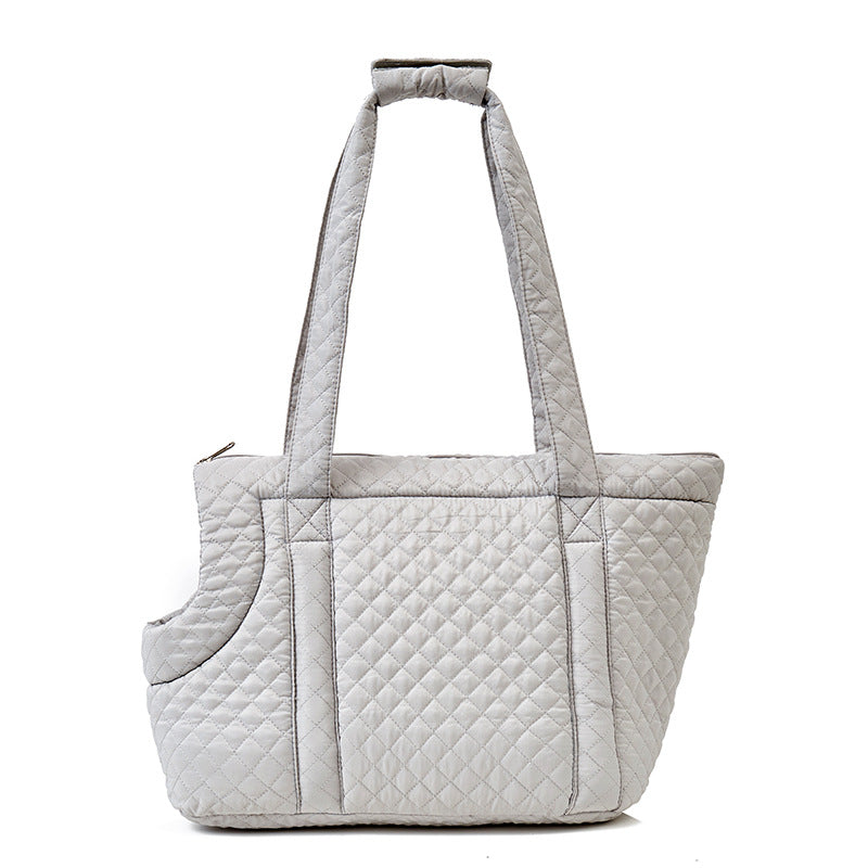 Quilted Pet Shoulder Bag – Korean Style Portable Travel Carrier