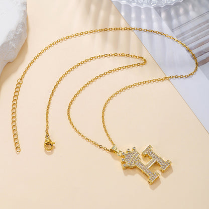 1PCS Fashionable Gold Zircon Uppercase Letter Popular Pendant Necklace Suitable For Daily Use Festivals Parties Gifts Jewelry Set