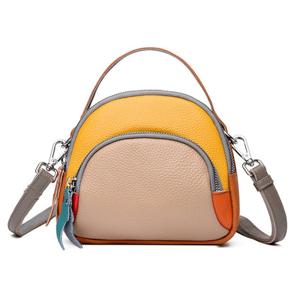 Hand-held Crossbody Genuine Cowhide Round Crossbody Bag  Leather Single-shoulder Bag