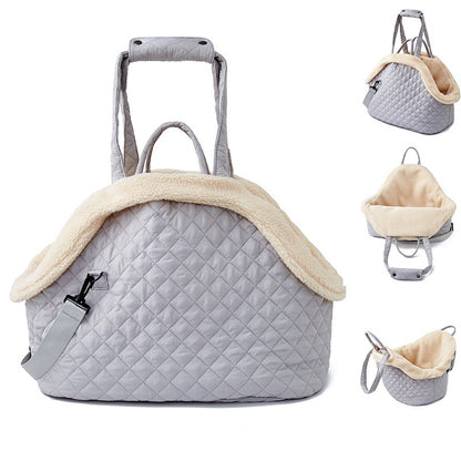 Quilted Pet Shoulder Bag – Korean Style Portable Travel Carrier