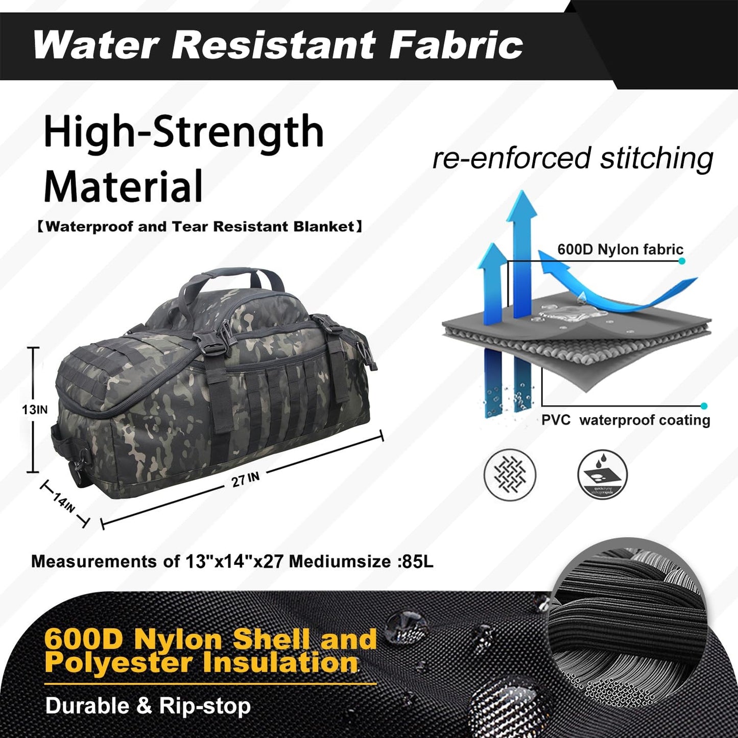 3‑in‑1 Military Tactical Duffle Bag – 85L Large‑Capacity Deployment Backpack, Weekender Travel Gym Bag