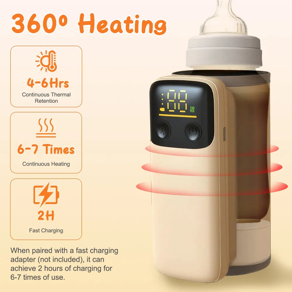 Portable Baby Bottle Warmer with Night Light – USB Rechargeable Milk & Formula Warmer for Home & Travel (6 Heating Levels)
