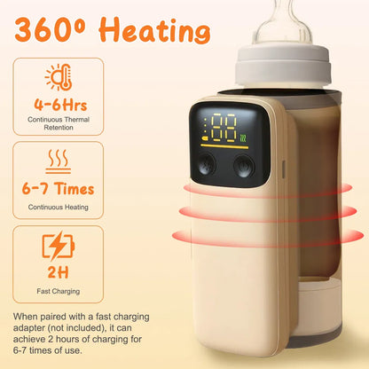 Portable Baby Bottle Warmer with Night Light – USB Rechargeable Milk & Formula Warmer for Home & Travel (6 Heating Levels)
