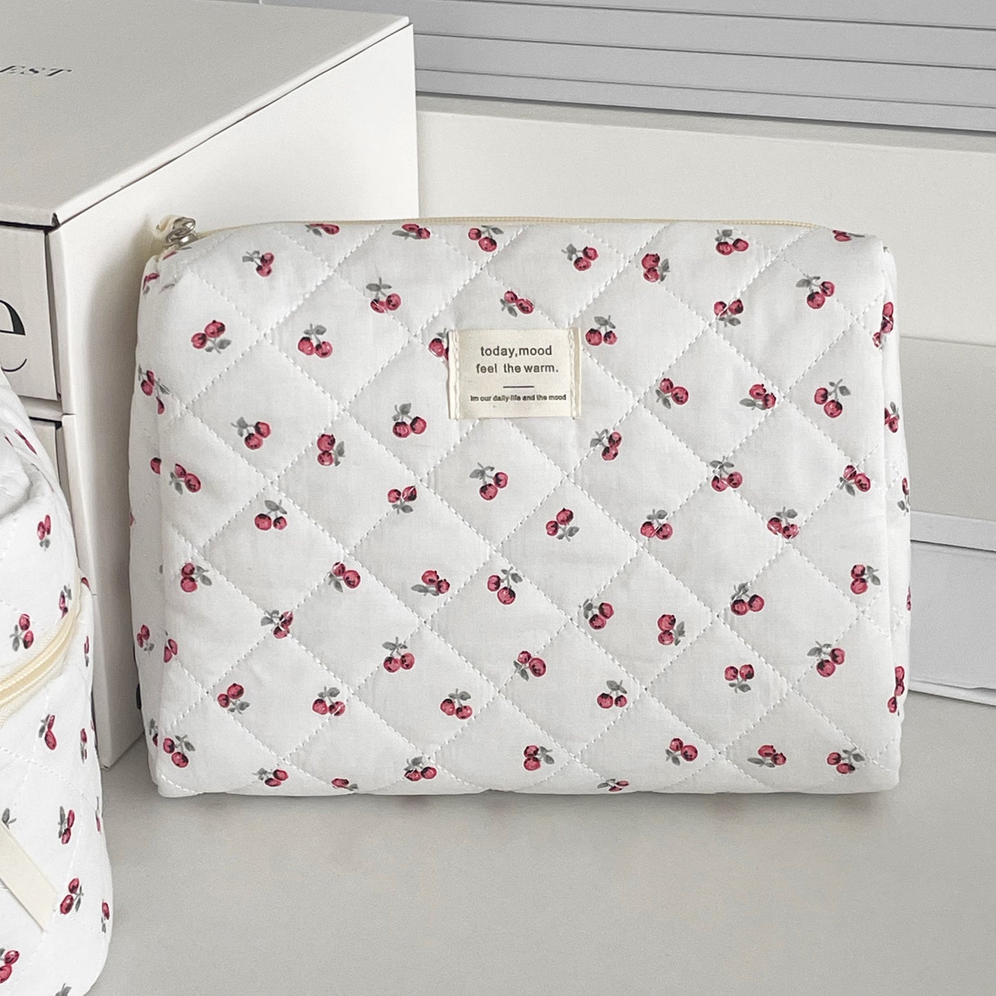 Quilted Berry Cosmetic Bag – Fresh & Sweet Travel Organizer Bag Girl Portable