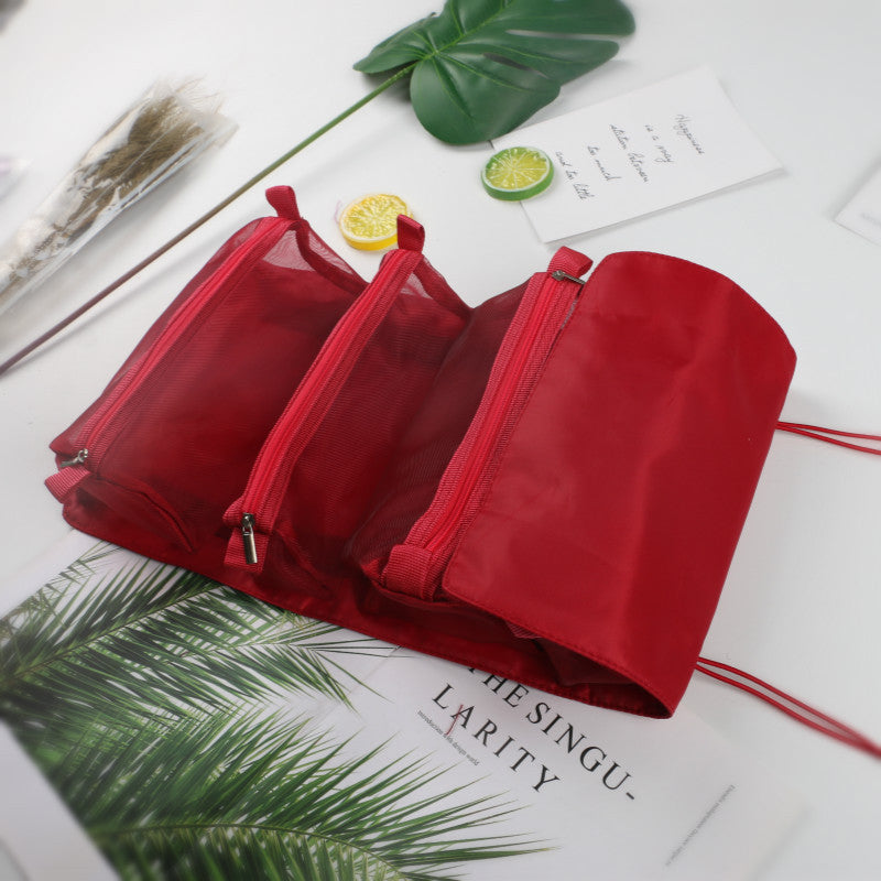 Folding Travel Wash Bag – Nylon Cosmetic Organizer with Mesh Panels