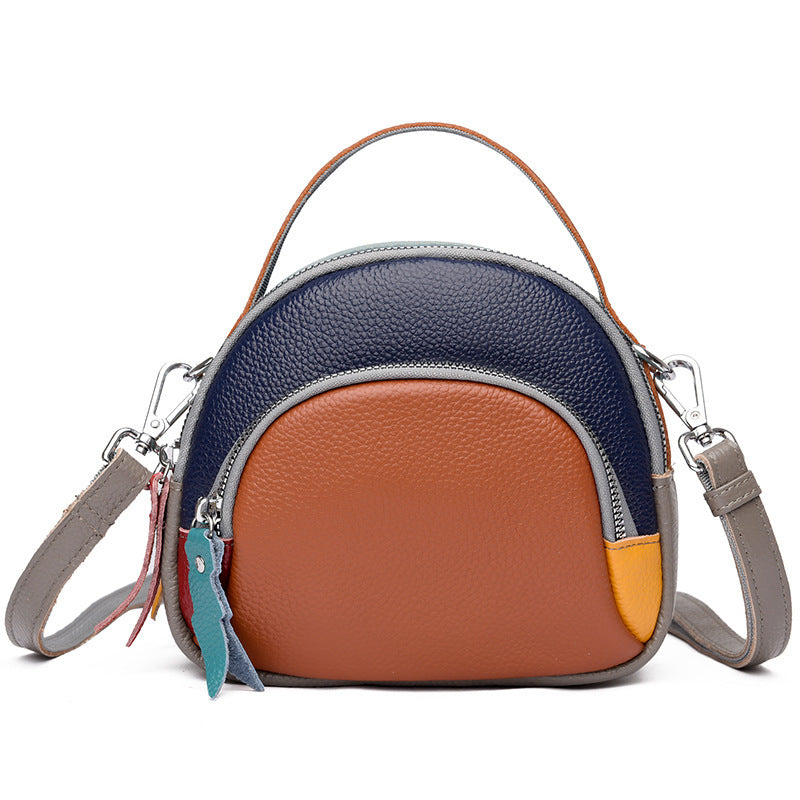 Hand-held Crossbody Genuine Cowhide Round Crossbody Bag  Leather Single-shoulder Bag