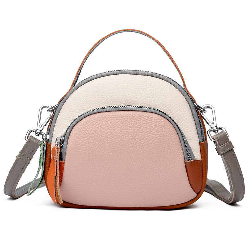 Hand-held Crossbody Genuine Cowhide Round Crossbody Bag  Leather Single-shoulder Bag