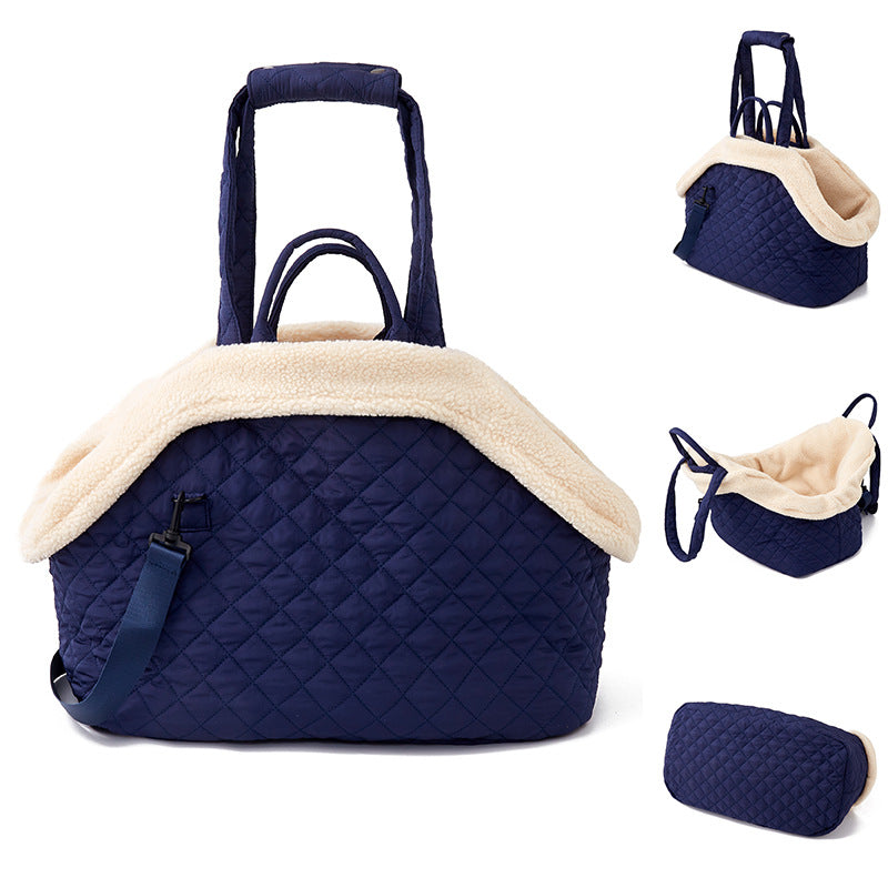 Quilted Pet Shoulder Bag – Korean Style Portable Travel Carrier