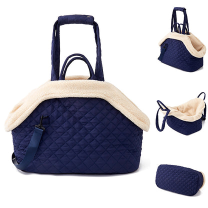 Quilted Pet Shoulder Bag – Korean Style Portable Travel Carrier