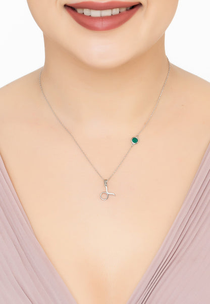 Zodiac Birthstone Taurus Necklace Emerald Silver