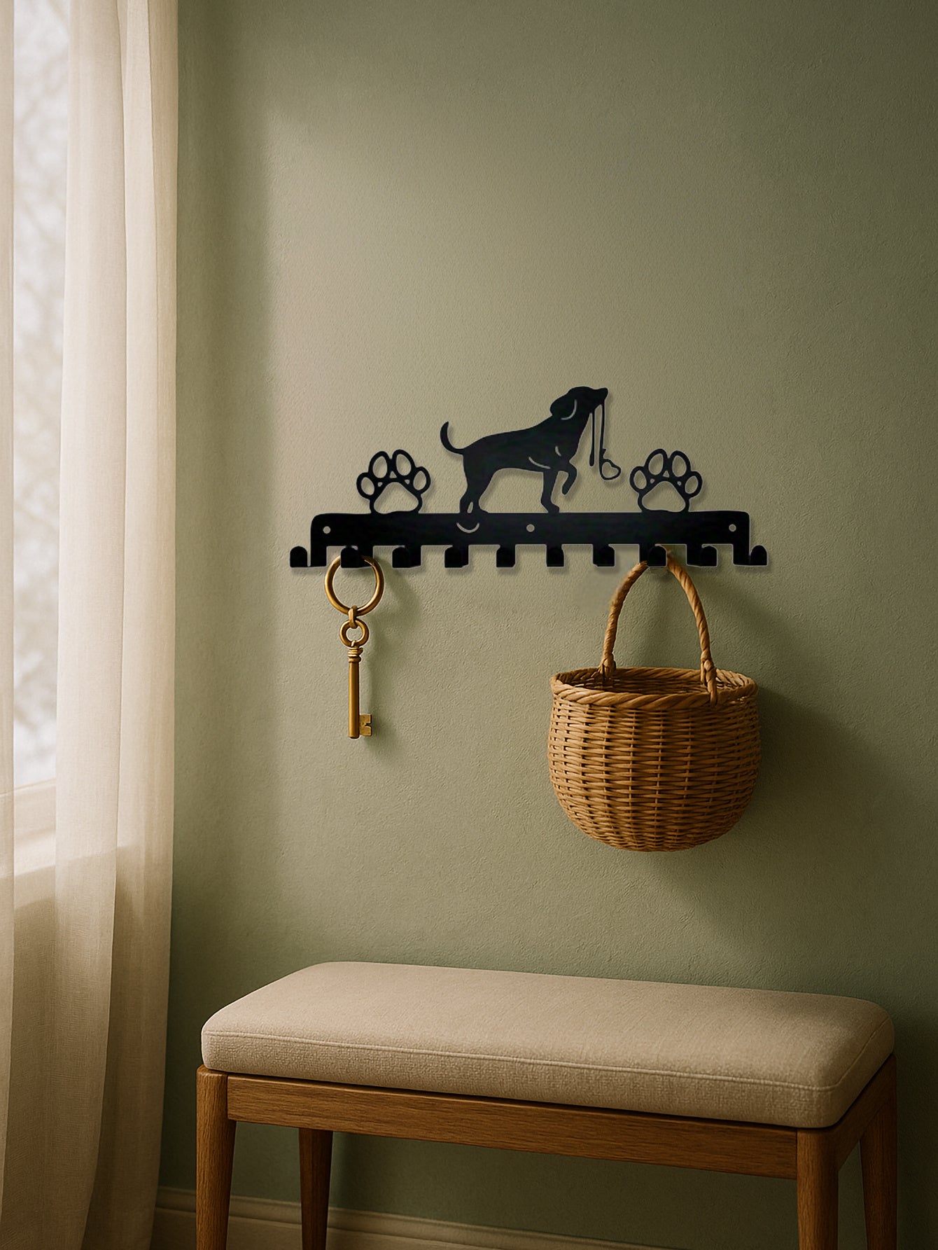 1Pc Cute Rustic Wall Rack W Hooks - Space-Saving Storage For Coats, Hats, Towels