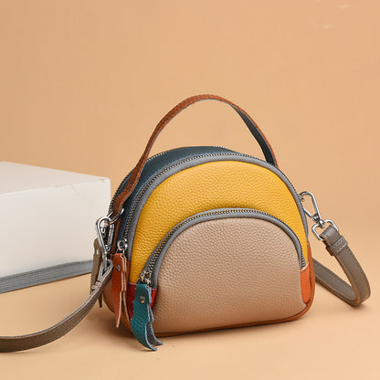 Hand-held Crossbody Genuine Cowhide Round Crossbody Bag  Leather Single-shoulder Bag