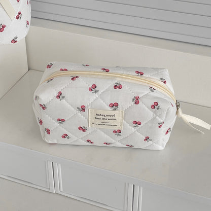 Quilted Berry Cosmetic Bag – Fresh & Sweet Travel Organizer Bag Girl Portable