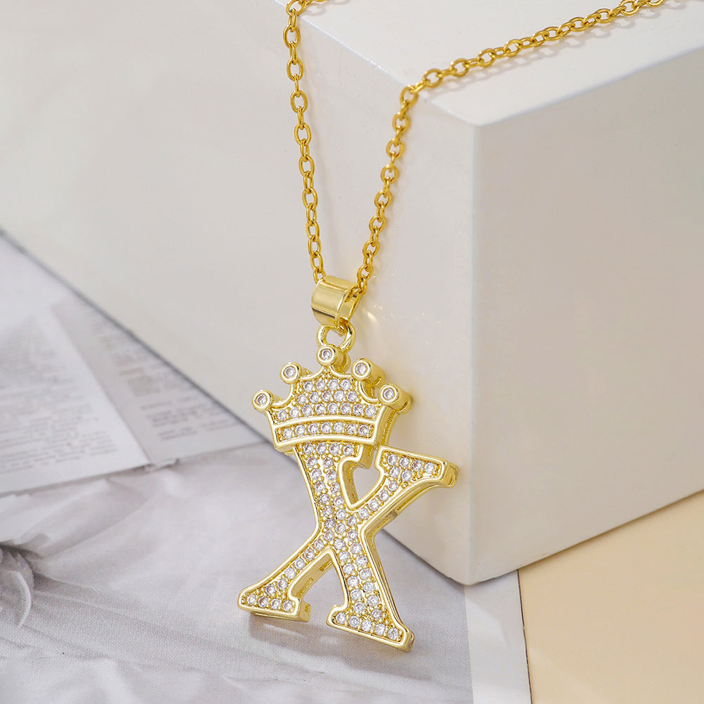 1PCS Fashionable Gold Zircon Uppercase Letter Popular Pendant Necklace Suitable For Daily Use Festivals Parties Gifts Jewelry Set