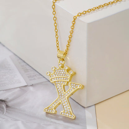 1PCS Fashionable Gold Zircon Uppercase Letter Popular Pendant Necklace Suitable For Daily Use Festivals Parties Gifts Jewelry Set