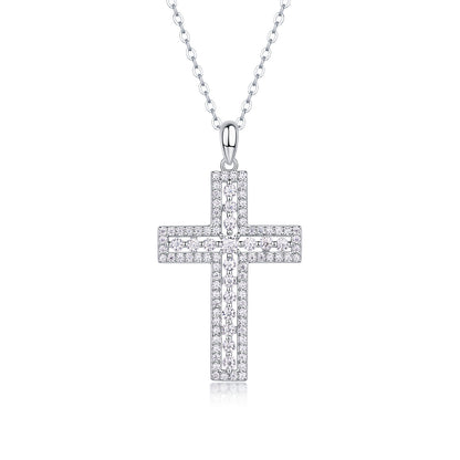 Shelter - Fashionable Jewelry Pendant Set With Moissanite S925 Sterling Silver And Platinum-plated Cross Diamond, Moissanite Silver Jewelry
