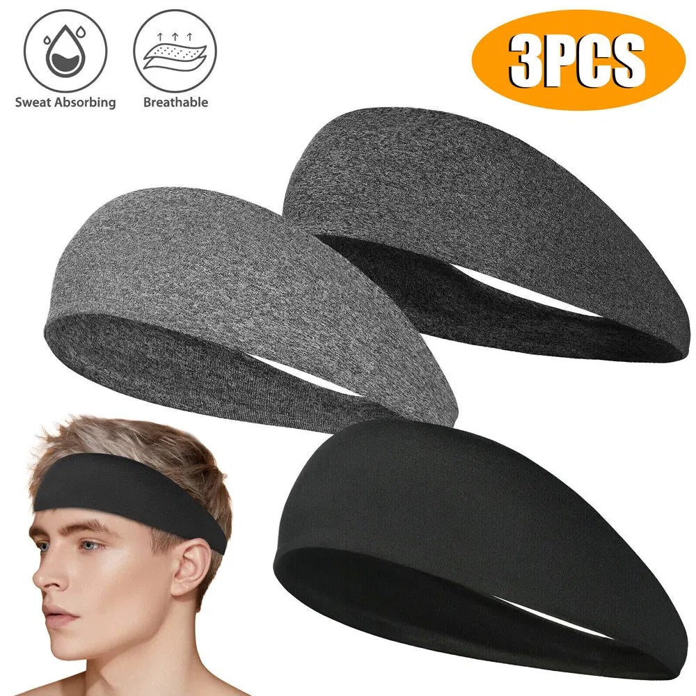 3-Pack Sports Sweatband Headbands – Stretch Fit for Men & Women