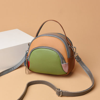 Hand-held Crossbody Genuine Cowhide Round Crossbody Bag  Leather Single-shoulder Bag