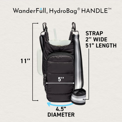HydroBag® HANDLE®- Black Matte with Gray, Black, White Striped Strap