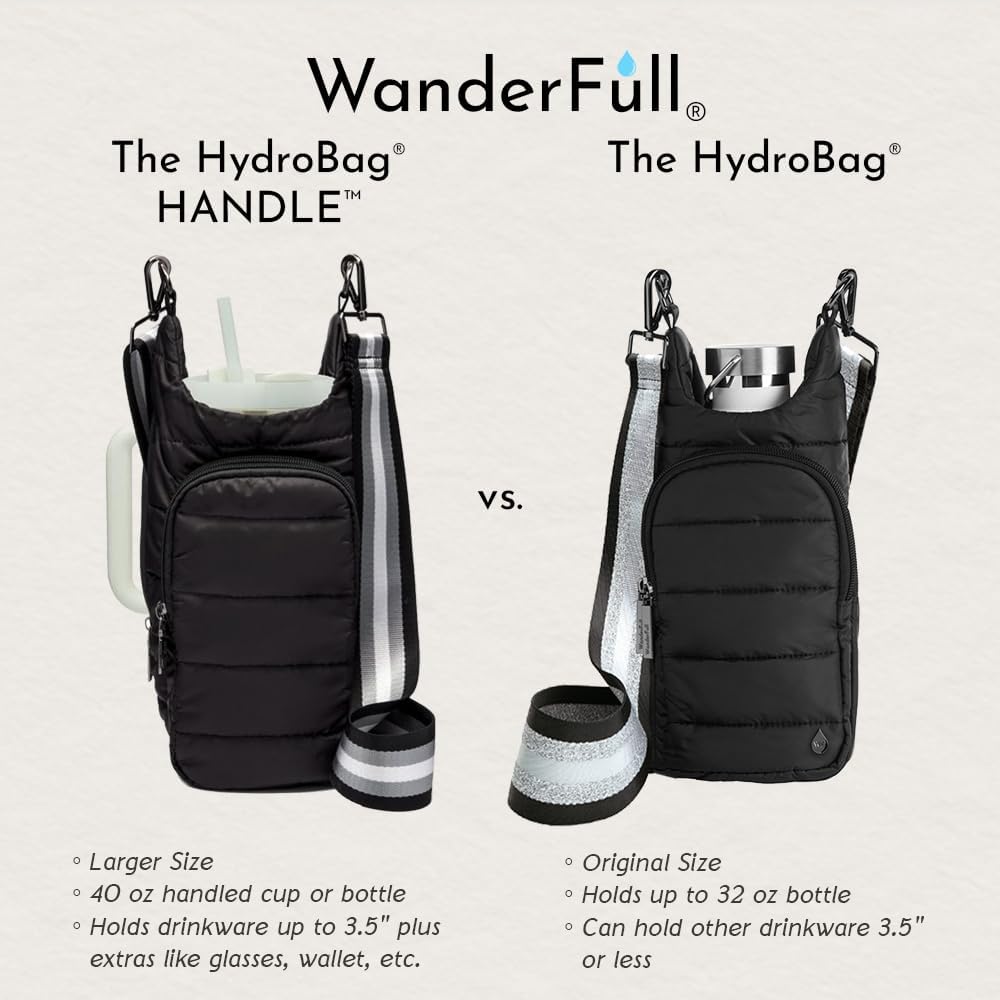 HydroBag® HANDLE®- Black Matte with Gray, Black, White Striped Strap
