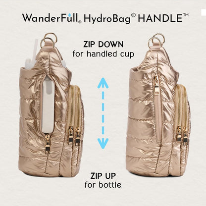 HydroBag® HANDLE®- Gold Shiny with Vegan Leather Trimmed Solid Strap