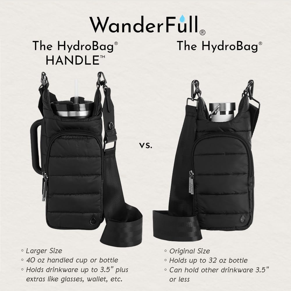 HydroBag® HANDLE®- Black Matte with Vegan Leather Trimmed Strap