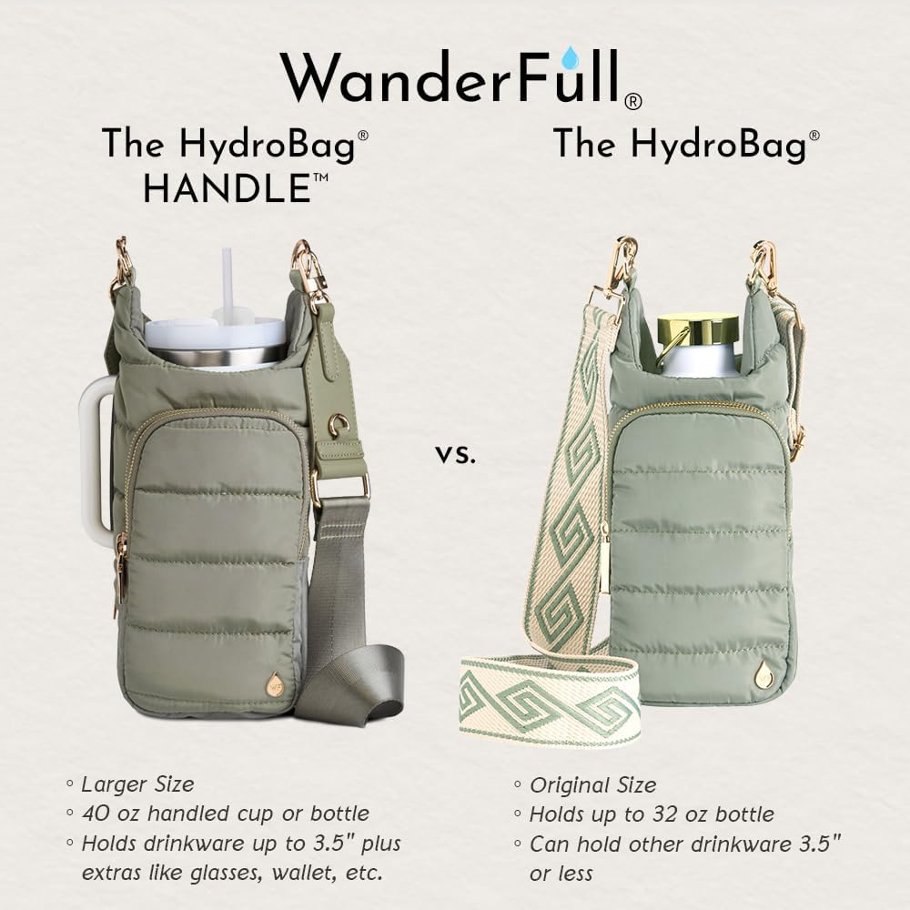 HydroBag® HANDLE® - Sage Green with Solid Vegan Leather Trimmed Strap