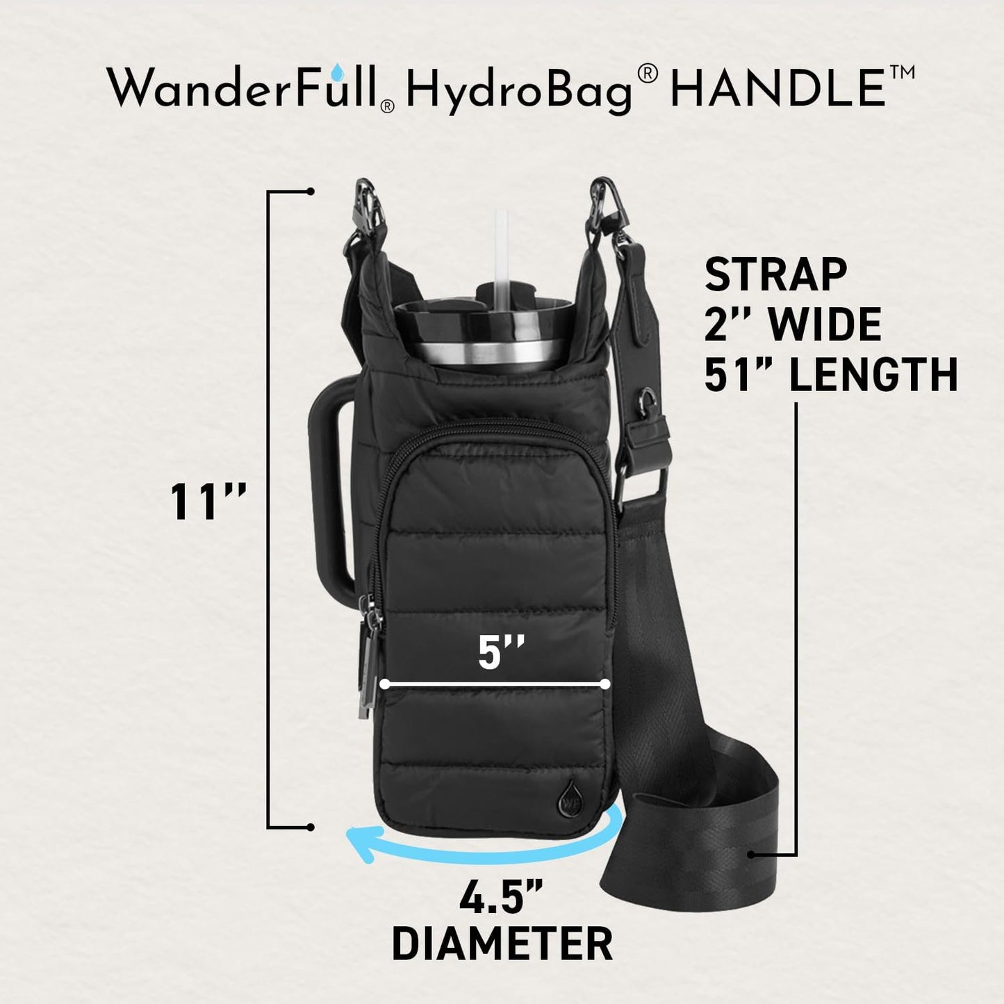 HydroBag® HANDLE®- Black Matte with Vegan Leather Trimmed Strap