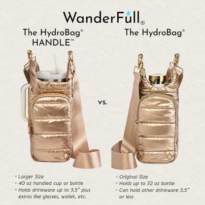HydroBag® HANDLE®- Gold Shiny with Vegan Leather Trimmed Solid Strap
