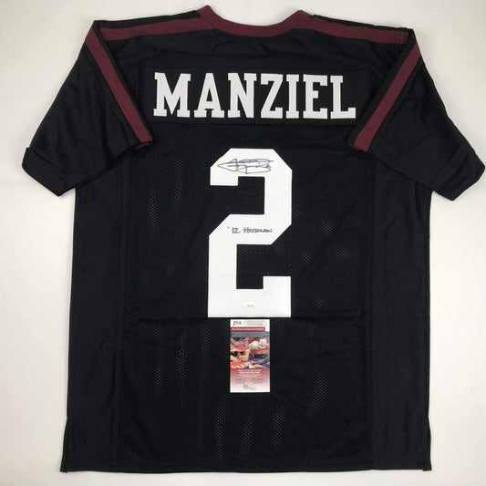 Autographed/Signed Johnny Manziel 12 Heisman Texas A&M Black College Football Jersey JSA COA